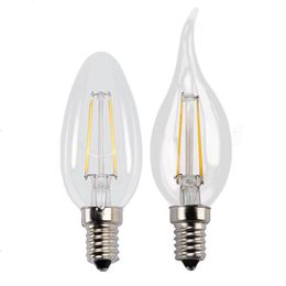 Ampoules LED Lampe à filament Bougies 2 4 6W Série C35 E12 E14 AC85 ~ 265V Ampoule d'éclairage en cristal Verre transparent pour lustres suspendus