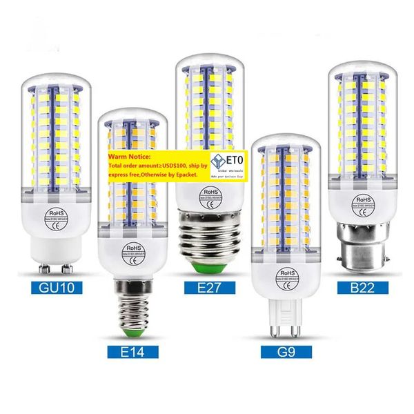 Bulbes LED Light Corn Bulbe E27 E14 B22 GU10 GU9 SMD5730 56 69 72 Éclairage domestique Remplacez le Wick 200pcs LL