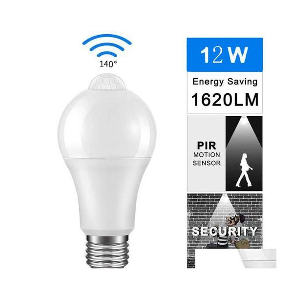 Ampoules LED Capteur Pir BB E27 12W AC 220V 110V Crépuscule à l'aube Lampe de mouvement de nuit pour l'éclairage domestique Lumières de livraison de baisse BBS Dhvab