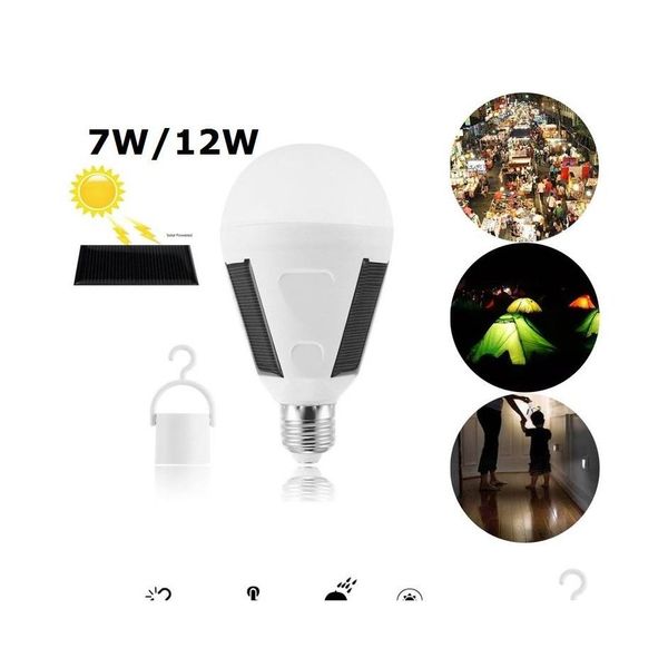 Ampoules LED Portable Intelligent 7W 12W Solaire Bbs Lampe Ac 85265 E27 Rechargeable Ip65 Cam Éclairage de Secours Drop Delivery Lights Otxd8