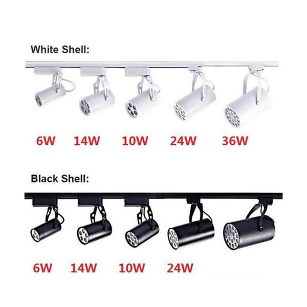 Bombillas LED Luz de riel 6W 10W 14W 24W 36W 120 Ángulo de haz Foco de techo blanco cálido y frío Ac 85265V Iluminación puntual Luz de entrega de gota Dh4Gc