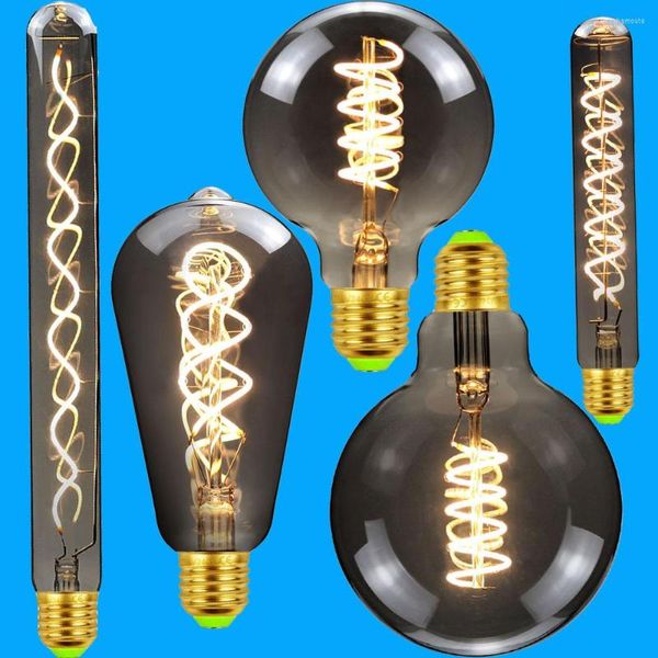 Ampoules LED Ampoule Vintage ST64 G80 G95 Long Tube Edison 4W Dimmable 220/240V E27 Verre Fumé 2700K Blanc Chaud