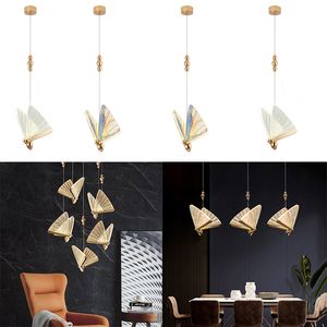 LED Butterfly Hanglampen Nordic Art Deco Color Neffen Hangers Decoratieve Kroonluchter Keuken Slaapkamer Café Woonkamer Indoor Single Head Plafondlamp