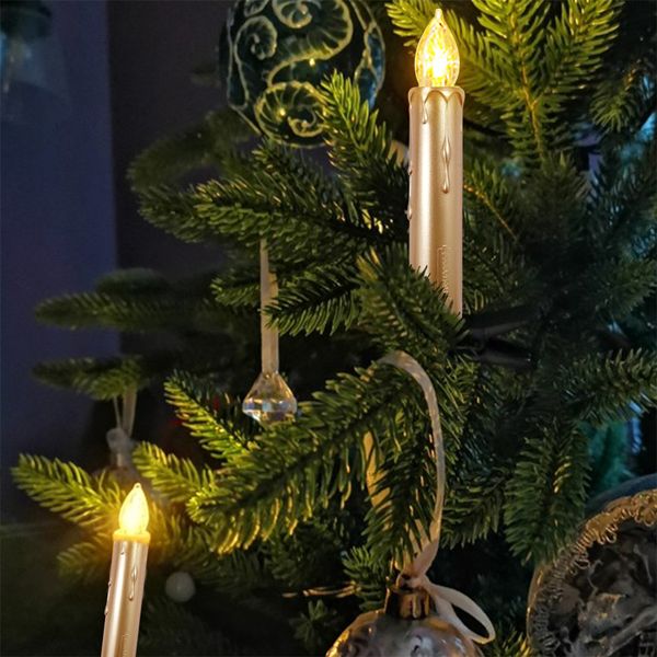 Velas LED Velas de árbol de Navidad con llamas parpadeantes y sincronización Control remoto Batería Celeras Decorativas Golden