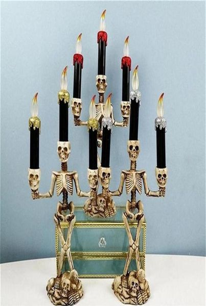 LED CANDLE LUMIÈRE Squelette Halloween LED Candabra Skull Party Party Halloween Decoration Lights Ghost Festival atmosphère Y20100625379000