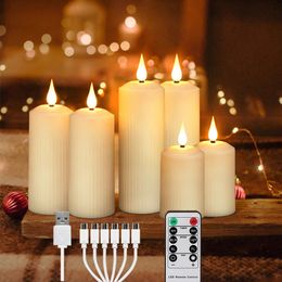 Temporizador de velas LED Vela recargable USB remoto con llamas parpadeantes Decoración del hogar Impload de Navidad 240417