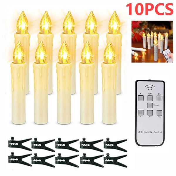 Bougies LED avec des flammes clignotantes battant la batterie de Noël de la batterie de Noël Timer Remote Contrôle des années de décoration fausses bougies 240412