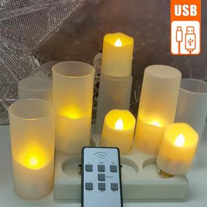 Led kaarsen met flikkerende vlamtimer afstandsbediening voor Halloween Home Decoratie Elektrische kaarsen USB -oplaadbare thealights 240417