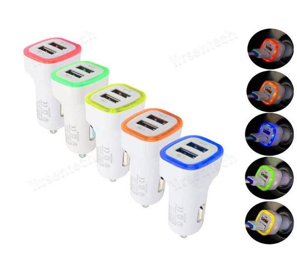 Chargeur de voiture LED Dual USB Car Chargeur Véhicule Adaptateur d'alimentation portable 5V 1A pour iPhone pour Android pour téléphone mobile1790126