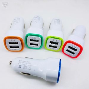 LED -autolader Dual USB CAR USB Telefoonlaaders Voertuig draagbare stroomadapter 5V 2.1A 2Ports voor iPhone Samsung Xiaomi Tablet