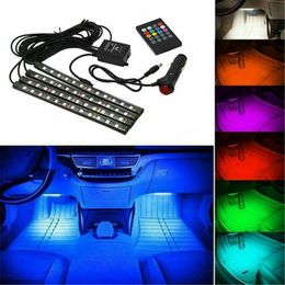 LED Car Foot Light Ambient Lamp Interieur Sfeer Dynamische RGB Strip Lights met USB Wireless Remote Music Sound Control Decoratieve lichten
