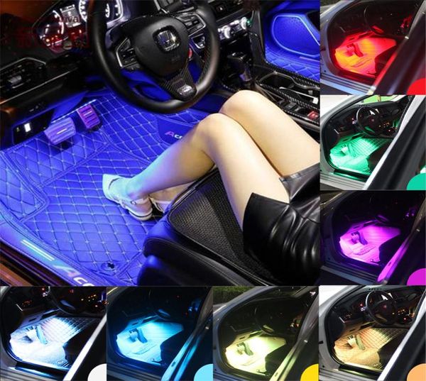 LED voiture pied lumière lampe d'ambiance télécommande musique commande vocale intérieur sol pied décoration lumière avec cigarette LED atmosphère RGB5072731