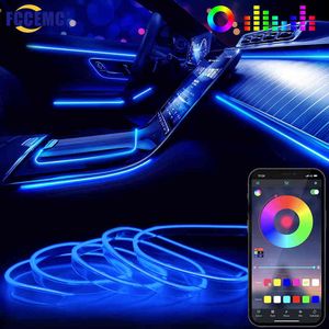 Led Interior del coche Decorativo Luz ambiental Luz de fondo EL Neon Strip RGB Múltiples modos Aplicación Control de sonido Auto Atmósfera Lámpara 12v Y220708