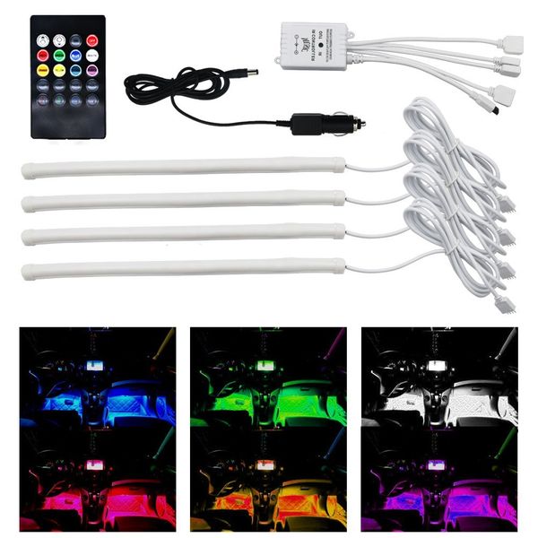 LED voiture intérieur sous bande Kit d'éclairage contrôle activé par le son atmosphère lampe bande lueur néon sans fil multicolore lumières