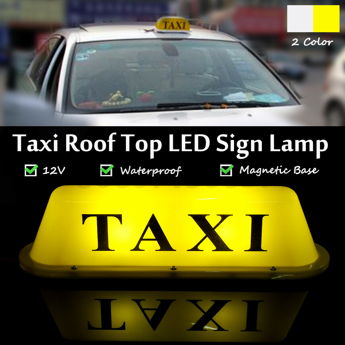 Lámpara de luz de señal de techo de cabina de taxímetro de coche LED imán magnético amarillo para caja de taxistas VENTA CALIENTE