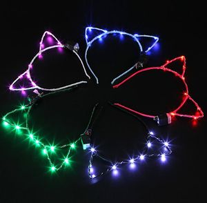 LED Cat Ear Hoofdband Light Up Party Glowing Hoofdtooi Benodigdheden Meisje Knipperende Haarband Voor Cosplay Xmas Gifts SN4392