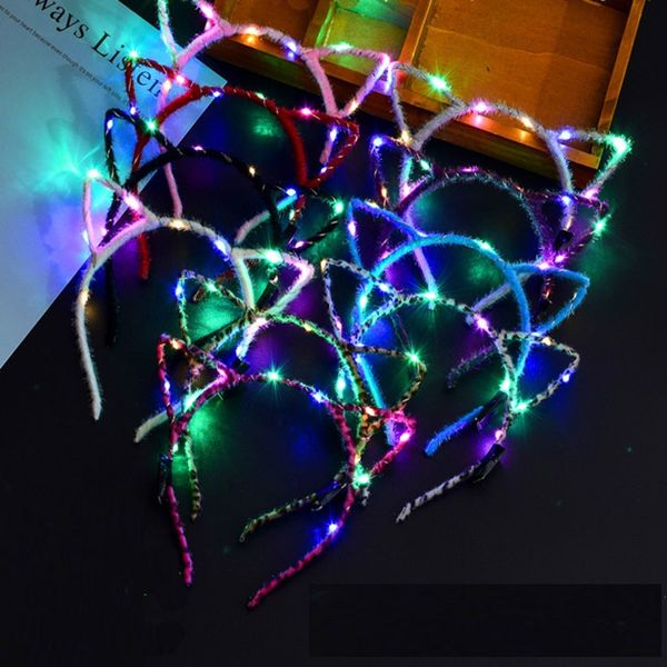 LED Chat Oreille Bandeau Light Up Party Glowing Fournitures Femmes Fille Clignotant Bande De Cheveux Fan De Football Concet Cheer Halloween Cadeaux De Noël XD20056