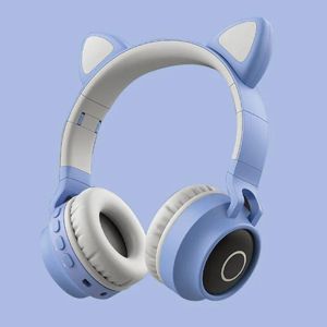 Auriculares con cancelación de ruido LED Oreja de Gato Bluetooth 5,0 auriculares para niños jóvenes compatible con tarjeta TF enchufe de 3,5mm con micrófono 12 LL