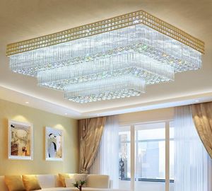 Luxe Rectangle LED Plafonniers Lustres Noble Magnifique Lustre En Cristal Haut De Gamme K9 Vivant Pour Hôtel Hall Escaliers Villa