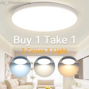 Plafonnier LED 3 couleurs 220V rond moderne plafonnier 18/30/40w pour salon chambre salle de bains cuisine décor lumières de luxe HKD230825