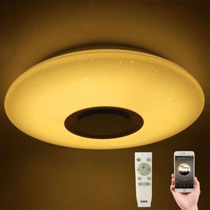 LED-plafondlamp met Bluetooth-luidspreker, dimbaar, multicolor, app-besturing Afstandsbediening, 60W Smart Plafond Licht Muziek Kleur Veranderen
