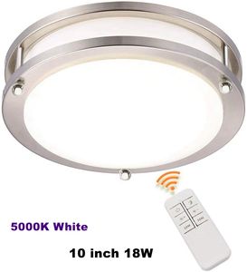 Plafonnier LED, 10 pouces, 18 W (équivalent 75 W), intensité variable 1800 lm avec télécommande, lumière du jour 5 000 K, éclairage rond en nickel brossé