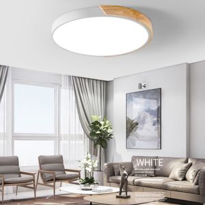 Luz de techo LED moderno nórdico redondo nórdico hogar salón de madera sala de estar dormitorio de estudio de estudio de estudio montado en la superficie control remoto