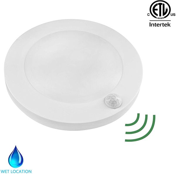 Luz de techo LED Sensor de movimiento 18W, 1800lm Lámpara redonda para escaleras Armario Habitación Sótano Pasillo, Blanco cálido 2700K