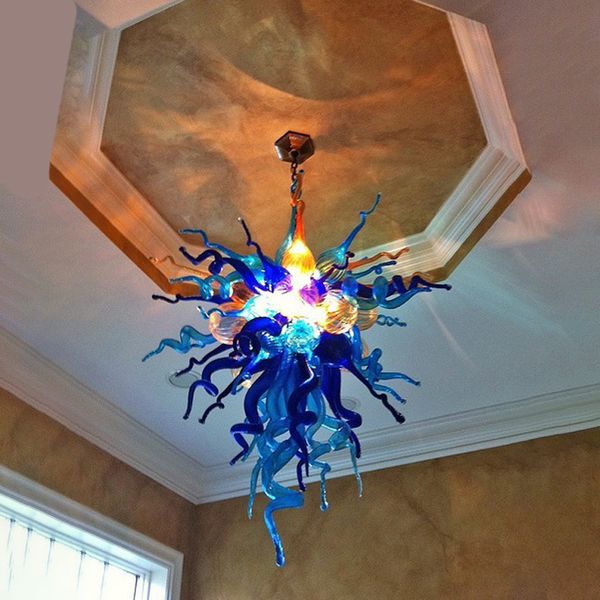 Lámpara de araña LED Azul Comedor creativo Luz colgante Lámparas colgantes de vidrio soplado a mano Restaurante nórdico Bar Cafetería Decoración personalizada 80 o 90 CM de largo