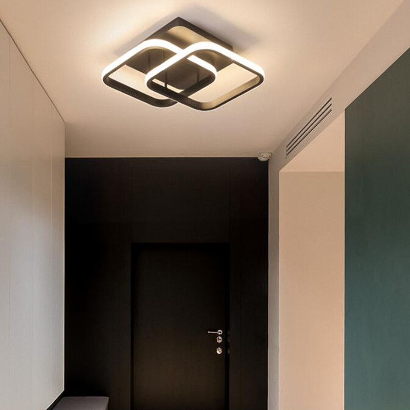 LED-ljuskronor för vardagsrum Sovrum Aisle Lätt tak Ljuskrona Inomhusbelysning Svart Vit Ram Hemkorridor Ljus med fjärrkontroll