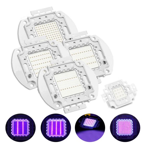 Chip LED 50W Púrpura Ultravioleta Ultravioleta (365nm 375nm 385nm 395nm 405nm 420nm) Componentes de emisor de intensidad súper brillante Bombilla de diodo Perlas de lámpara DIY Crestech888