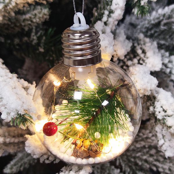 Bolas de Navidad LED Adornos Bombillas Bola colgante de plástico transparente Adornos de Navidad Decoración de Año Nuevo