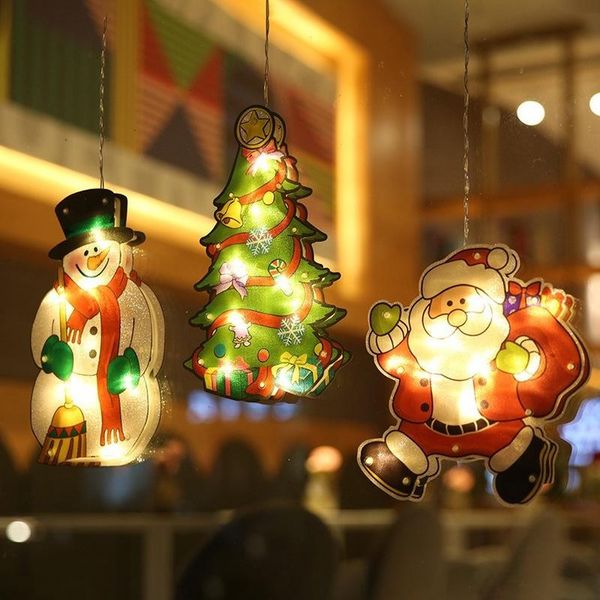 LED décoration de Noël lumières père noël bonhomme de neige wapiti forme fenêtre ventouse lumières vacances 496