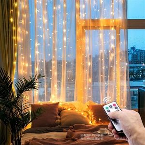 LED Noël Fée Chaîne Lumières Télécommande USB Année Guirlande Rideau Lampe Décoration De Vacances Pour La Maison Chambre Fenêtre 220408