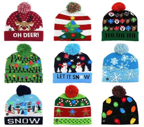 Gorro de Navidad LED Suéter Gorro de punto Gorro de punto con luz navideña Regalo de Navidad para niños Navidad 2022 Decoraciones de Año Nuevo Y1119921032