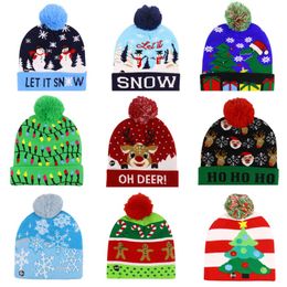 LED chapeau de Noël pull tricoté laine noël lumineux coloré élégant bonnet chapeaux enfants 2021 nouvel an décoration cadeaux
