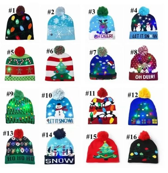 Led chapeaux de noël enfants bébé mamans hiver chaud bonnets tricotés Santa Elk éclairer casquettes en Crochet C370