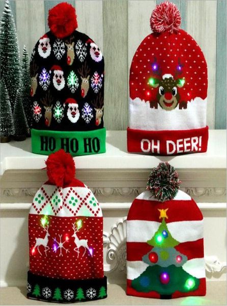 Sombrero de punto de Navidad LED Gorros iluminados de Navidad Sombreros Luz al aire libre Pompon Ball Gorro de esquí para Santa Muñeco de nieve Reno Árbol de Navidad X2258745