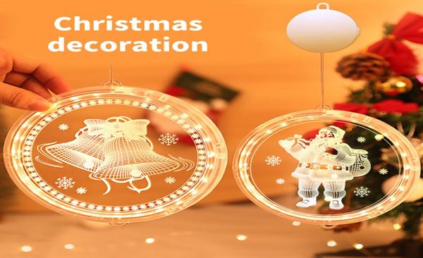 LED lumières de Noël 3D disque suspendus cloches lumineuses flocon de neige batterie chaîne arbre chambre décoration 3102885