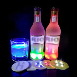 LED Coaster 3M Stickers Led Coasters Nieuwheid Verlichting Drink Led Bar Coaster LED Bottle Lichten LED Sticker Lights For Party Wedding Bar Warm Wit Wit Oemled