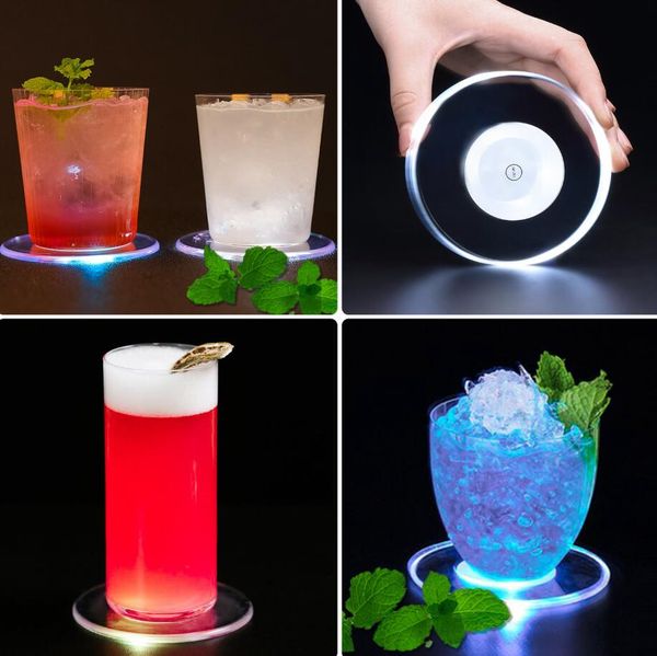 Posavasos LED acrílico portavasos, soporte para tazas, barra de luz, mantel para mesa, fiesta, bebida, vidrio, almohadilla creativa redonda para Bar, decoración del hogar