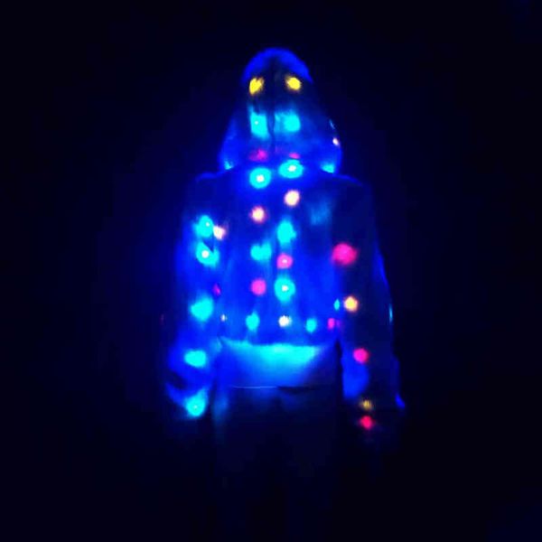 LED Coat Stage Femme Cosplay Costumes LED Vêtements Lumineux Femmes Veste Bar Dance Show Fausse Fourrure Manteaux Discothèque Noël 211213