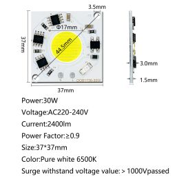LED COB CHIP 30W 2400lm Lumens Pure blanc chaud blanc chaud 3000K 6500K 220V Smart IC Pas besoin de conduire un point d'éclairage commercial L