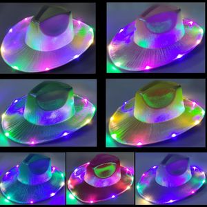 LED Kleurrijke Cowboy Neon Sparkly Space Light Up Cowgirl Hoed Holografische Rave Fluorescerende Hoeden Kostuumfeest