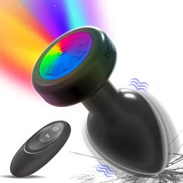 LED Luz de colores Butt Plug para mujeres Hombres Anal Plug Vibrador Masajeador de próstata Adultos Juguetes sexuales Control remoto inalámbrico Buttplug 240105