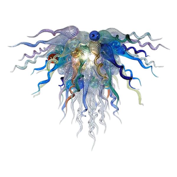 Lámpara de araña colgante de cristal de colores LED Lustre Luminaria de suspensión Pantalla azul nórdica para dormitorio Comedor 70 por 60 CM Fuente de luz de ahorro de energía