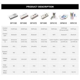 Contrôleur LED WiFi SP108E SP511E Bluetooth SP105E SP110E MUSIC SP107E SP601E pour WS2812B WS2811 SK6812 STRIP Light DC5V-24V