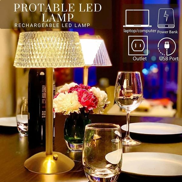 Lámpara de mesa inalámbrica LED, luz nocturna recargable por USB, atenuación táctil, escritorio, cafetería, decoración de dormitorio, atmósfera 240108