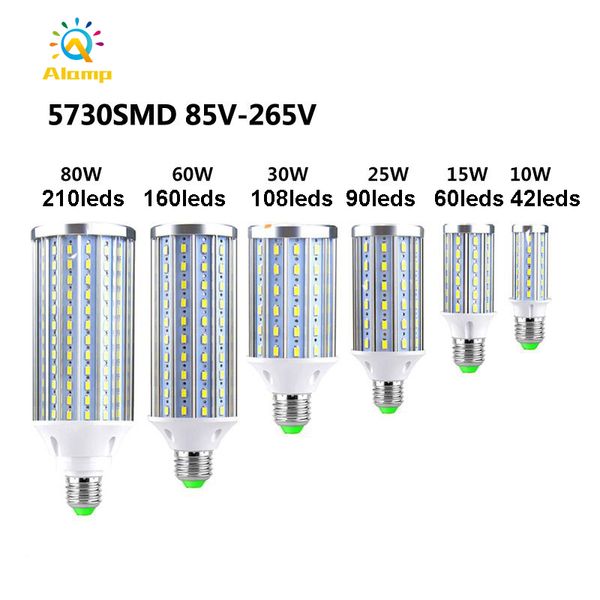 Ampoules LED en forme de maïs, grande puissance, 10W 15W 20W 25W 30W 40W 60W 80W, E27 5730SMD, aluminium 85-265V, pour l'intérieur