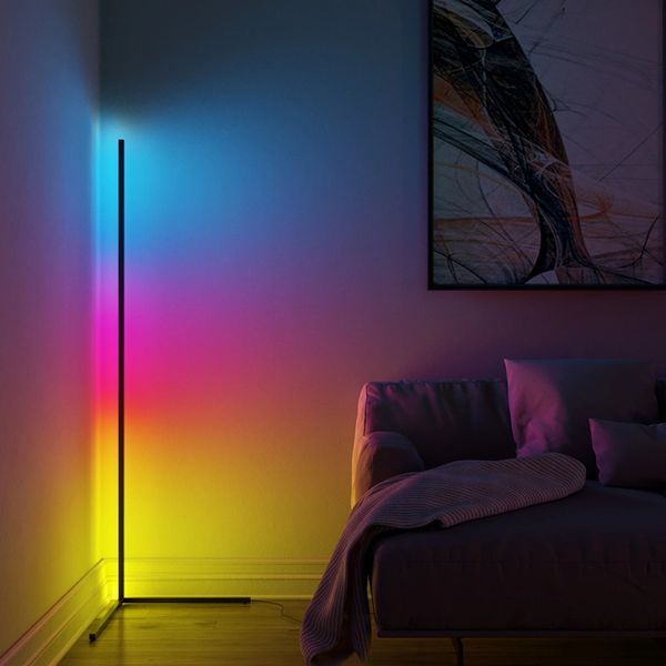 Lampadaire d'angle à LED, couleur RVB dimmable, lumière de plancher de 140 cm avec application / télécommande Music Sync pour décoration domestique